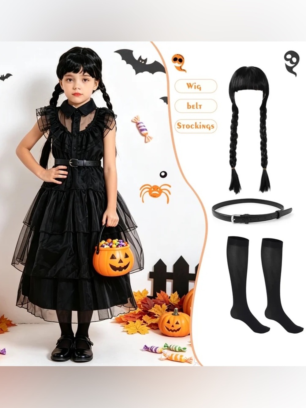 Little Girls Halloween Costume, Wednesday Inspired Costume Girls Ages 5-6 year